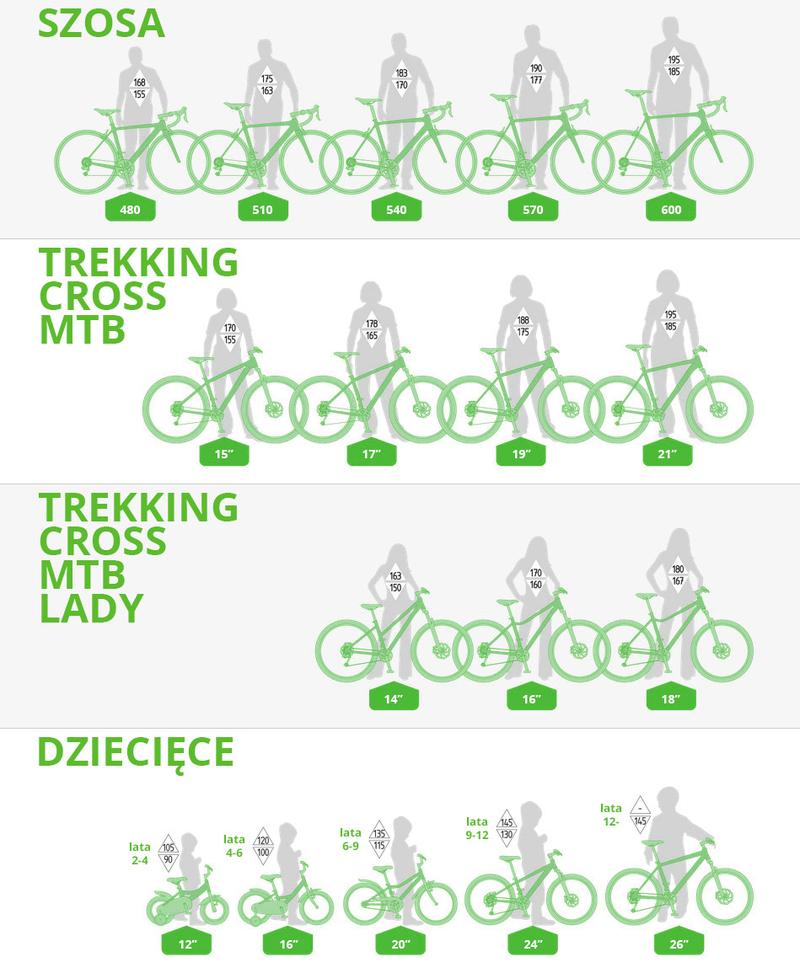 Różnice rozmiarów: rower szosowy, górski, miejski